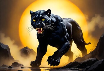 Wall Mural - An angry puma in an artistic background