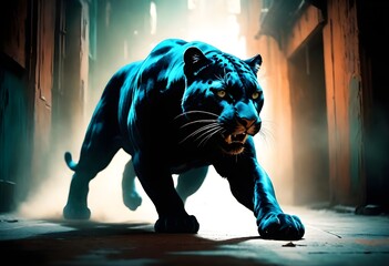 Wall Mural - An angry puma in an artistic background