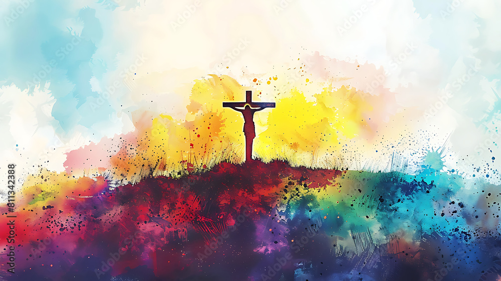 Jesus on the Cross, Crucifixion of Jesus, watercolor illustration ...