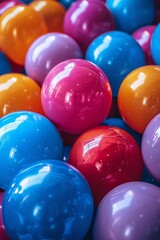 Canvas Print - A close up of a bunch of colorful balls in the air, AI