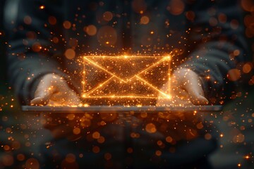 Poster - A magical depiction of digital communication with a glowing envelope emerging from the laptop amidst sparkles