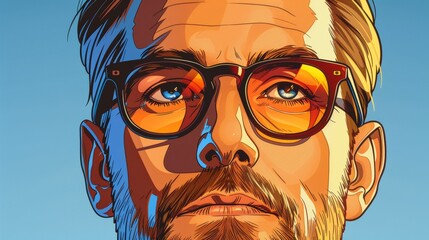 Canvas Print - A cartoon drawing of a man with glasses and beard, AI