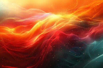 Poster - Vibrant abstract illustration with flowing waves of red, orange, and blue colors against a black background
