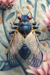 Canvas Print - A close up of a bug with wings and antennae on it, AI