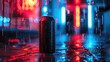 Upper low-angle shot of a black can really cold mockup, an urban cool background, Generative Ai 