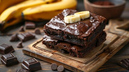 American cuisine. Brownies with banana and dark chocolate. 