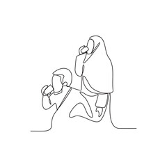 Sticker - One continuous line drawing of a husband and wife who are performing the Hajj and Umrah in the holy land of Mecca. Worship is carried out in the month of Dzulhijah every year. Islamic design vector. 