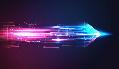 Poster - abstract arrow speed motion light effect with blue and pink glow on dark background generative ai