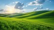 Vibrant Green Grass Field Under Clear Blue Sky
