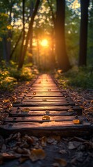 Wall Mural - quiet nature landscape narrow nature trail in green forest with sunlit, vertical 9:16 ratio background, beautiful nature , Generative Ai