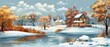 artful illustration,  wooden cabin in snow forest , oil painting style, Generative Ai