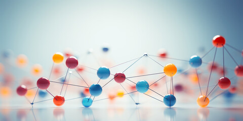Poster - colorful interconnected network spheres nodes linked wires global communication connection concept v