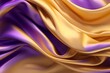 3d silk luxury texture background. Silky cloth luxury fluid wave banner. Fluid iridescent holographic neon curved wave in motion gold and purple background.

