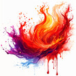 A vibrant and colorful abstract design, with splashes of red and orange paint creating a dynamic and energetic scene.