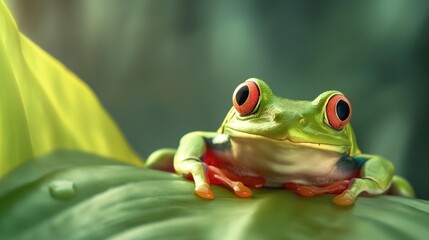 Frog peeking out background. A cute green tree frog peeks out from the edge of a solid color background.