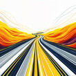 A highway with a perspective that looks down the road. It features a wavy, abstract design with bright colors and dynamic lines, creating a sense of motion and energy.
