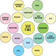 self care ideas, practice of taking actions to preserve or improve one's own health, well-being, and happiness, bubble diagram or mind map vector