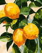 art illustration with yellow lemons and leaves