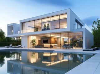 Dusk Modern Villa with Pool