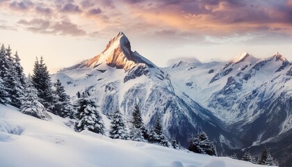 Sticker - peak winter mountain landscape watercolor ai generated