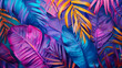 © KotBaton - Tropical bright colorful background with exotic painted tropical palm leaves. Minimal fashion summer concept.