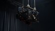Futuristic cinema projector hanging from the ceiling on chains