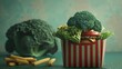 An artistic interpretation of a fast food box containing a surprising and healthful twist  fresh broccoli