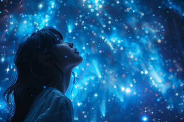 Gazing at the stars, reaching for distant dreams that sparkle in the night sky. Generative Ai.