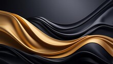 Black And Golden Matte Wind Blowing Flying Silk Clothe Background With Copy Space Generative Ai