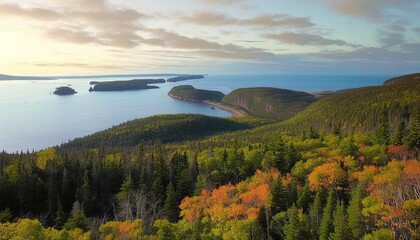 Wall Mural - vibrant trees and landscape on east coast of atlantic ocean quebec canada