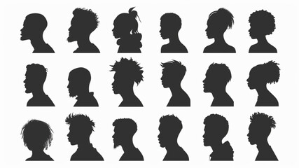 Wall Mural - Vector, isolated silhouette of sitting people, large collection, sitting man and girl 3D avatars set vector icon,