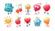 © Khalif - Cartoon abstract character. Retro trendy characters, comic sun and cloud, mascot running cherry, shape star with legs and hands, heart with funny face, vintage mushroom