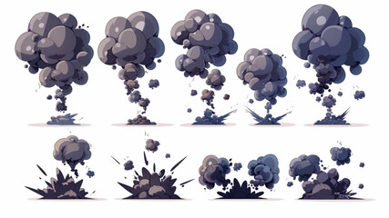 Wall Mural - Cartoon explosions. Comic explosive detonation, game bomb blast, explose animation, explode cloud effects, crash atomic explosions