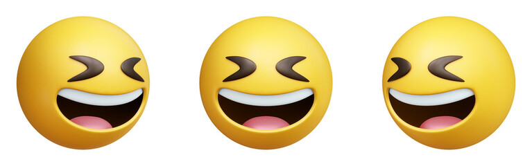 Poster - Grinning squinting face three-dimensional emoji. Amused emoticon isolated on transparent background. 3D rendering