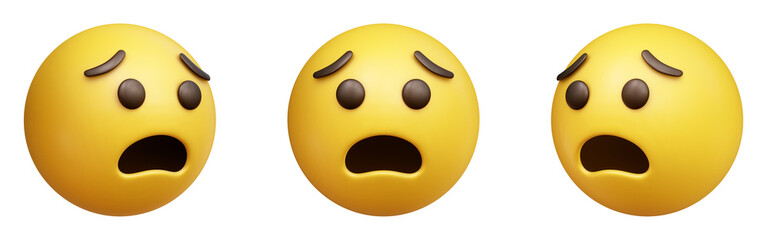 Poster - Anguished face three-dimensional emoji. Panicked emoticon isolated on transparent background. 3D rendering