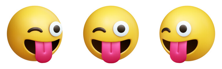 Poster - Winking face with tongue three-dimensional emoji. Mischievous emoticon isolated on transparent background. 3D rendering