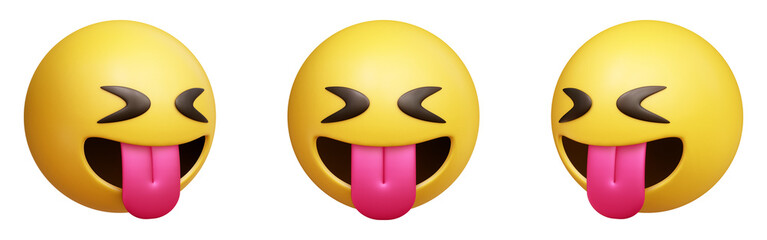 Poster - Squinting face with tongue three-dimensional emoji. Teasing emoticon isolated on transparent background. 3D rendering