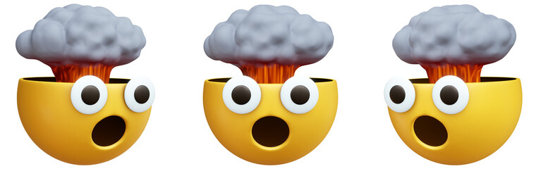 Poster - Mind blown or exploding head three-dimensional emoji isolated on transparent background. 3D rendering