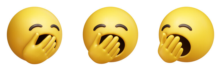 Poster - Yawning face three-dimensional emoji. Tired or bored emoticon isolated on transparent background. 3D rendering