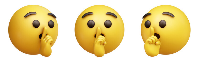 Poster - Shushing face three-dimensional emoji isolated on transparent background. 3D rendering