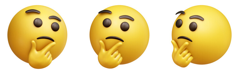Poster - Thinking face three-dimensional emoji. Puzzled or pondering face emoticon isolated on transparent background. 3D rendering