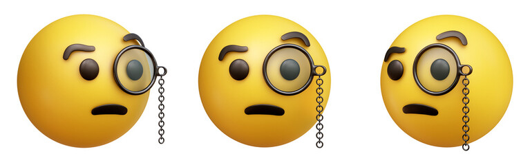 Poster - Face with monocle three-dimensional emoji. Inspecting emoticon isolated on transparent background. 3D rendering