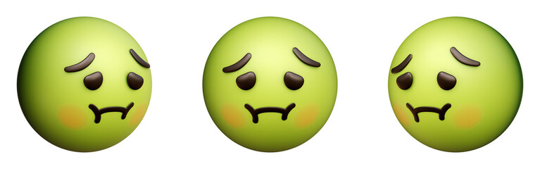 Poster - Nauseated face three-dimensional emoji. Feeling sick emoticon isolated on transparent background. 3D rendering