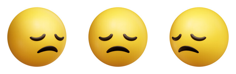 Poster - Disappointed face three-dimensional emoji. Despondent emoticon isolated on transparent background. 3D rendering