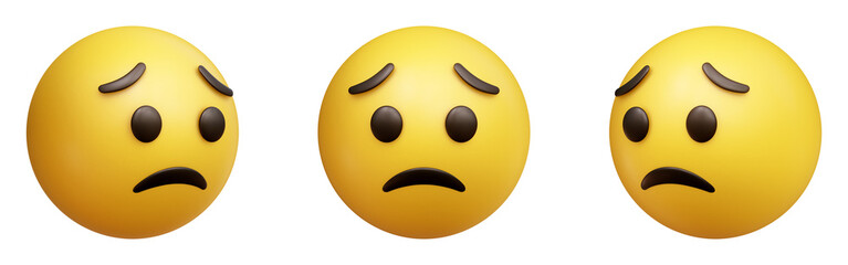 Poster - Worried face three-dimensional emoji. Concerned emoticon isolated on transparent background. 3D rendering