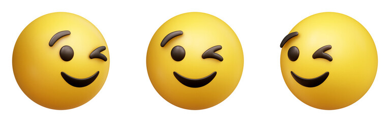 Poster - Winking face three-dimensional emoji isolated on transparent background. 3D rendering