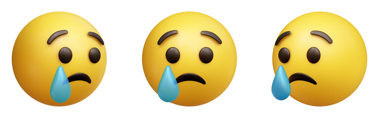 Poster - Crying face three-dimensional emoji. Sad emoticon isolated on transparent background. 3D rendering