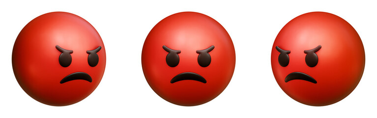 Poster - Enraged face three-dimensional emoji. Furious emoticon isolated on transparent background. 3D rendering