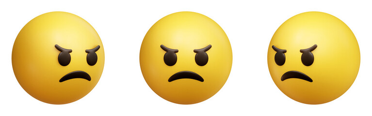 Poster - Angry face three-dimensional emoji. Frowning emoticon isolated on transparent background. 3D rendering