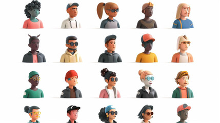 Canvas Print - people in flat style on white background vector 3D avatars set vector icon, white background, black colour icon